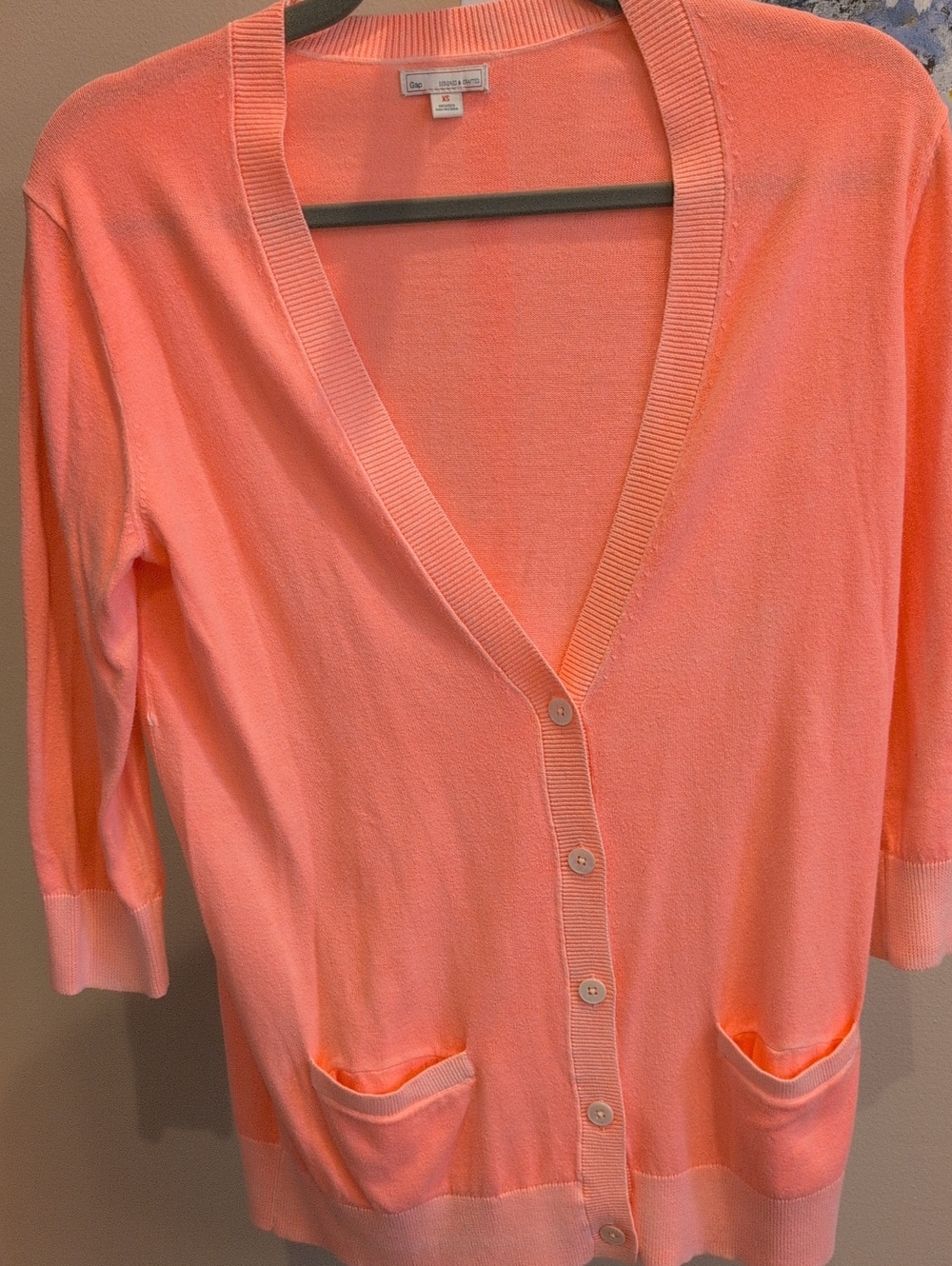 GAP Light Coral V-Neck Button Cardigan Sweater.